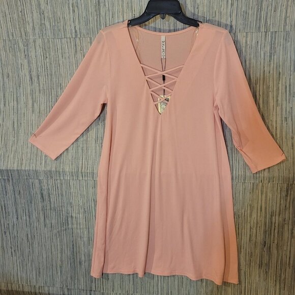 NWT RNB Long Sleeve Corset Front Pink Mini Tunic Dress Casual Party Size Medium - Picture 2 of 9